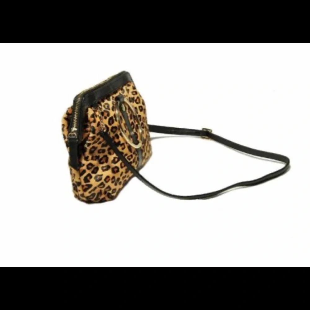 LAGGO Kiki Camel Dino Womens Animal Print Round Gold Handle Calf Hair Purse NEW